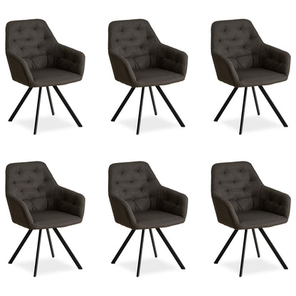 Polsterstuhl Leinen Anthrazit | 6er Set | mit Armlehnen | Küche Esszimmer Büro