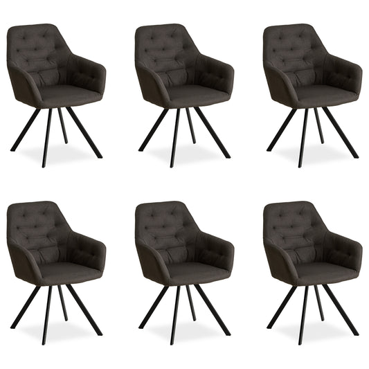 Polsterstuhl Leinen Anthrazit | 6er Set | mit Armlehnen | Küche Esszimmer Büro