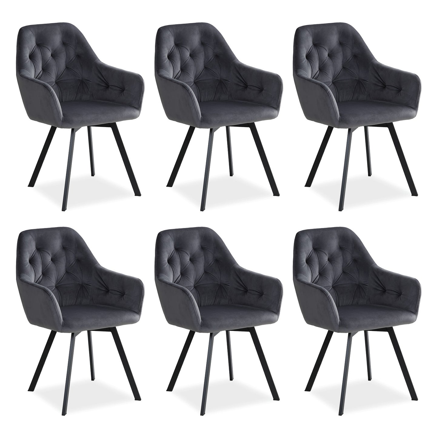 Polsterstuhl Samt Grau | 6er Set | drehbar | mit Armlehnen | Küche Esszimmer Büro