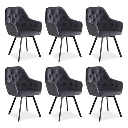 Polsterstuhl Samt Grau | 6er Set | drehbar | mit Armlehnen | Küche Esszimmer Büro