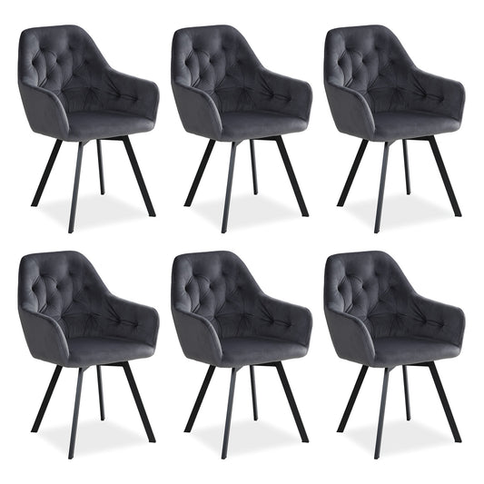 Polsterstuhl Samt Grau | 6er Set | drehbar | mit Armlehnen | Küche Esszimmer Büro