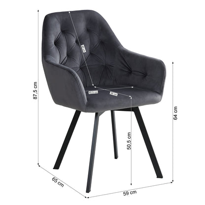 Polsterstuhl Samt Grau | 6er Set | drehbar | mit Armlehnen | Küche Esszimmer Büro