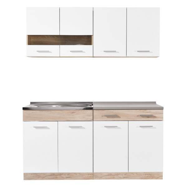 Küchenzeile ohne Geräte Einbauküche Singleküche Küchenschränke 160 cm Eiche Weiss - Palo24