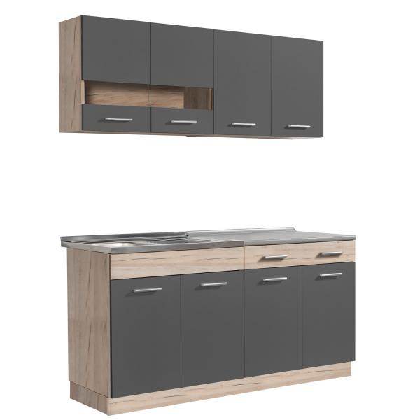 Küchenzeile ohne Geräte Einbauküche Singleküche Küchenschränke 160 cm Eiche Grau - Palo24