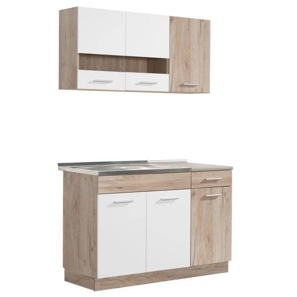 Küchenzeile ohne Geräte Einbauküche Singleküche Küchenschränke 120 cm Eiche Weiss - Palo24