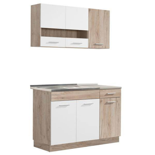 Küchenzeile ohne Geräte Einbauküche Singleküche Küchenschränke 120 cm Eiche Weiss - Palo24