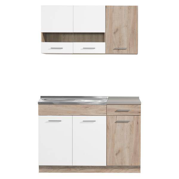 Küchenzeile ohne Geräte Einbauküche Singleküche Küchenschränke 120 cm Eiche Weiss - Palo24