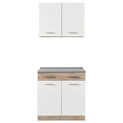 Küchenzeile ohne Geräte Einbauküche Singleküche Küchenschränke 80 cm Eiche Weiss Grau - Palo24