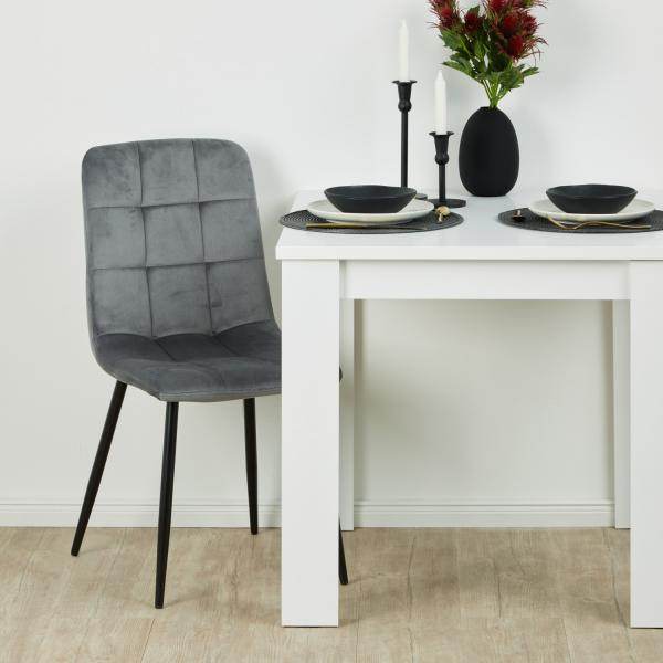Essgruppe mit 2 Stühlen Esstisch Weiss 80x80 cm Esszimmertisch Holz Massiv Polsterstühle Samt Grau - Palo24