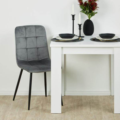 Essgruppe mit 2 Stühlen Esstisch Weiss 80x80 cm Esszimmertisch Holz Massiv Polsterstühle Samt Grau - Palo24