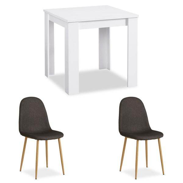 Essgruppe mit 2 Stühlen Esstisch Weiss 80x80 cm Esszimmertisch Holz Massiv Polsterstühle Anthrazit - Palo24