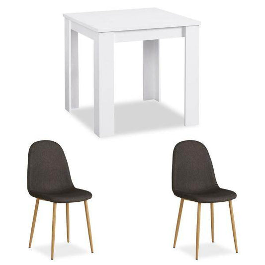 Essgruppe mit 2 Stühlen Esstisch Weiss 80x80 cm Esszimmertisch Holz Massiv Polsterstühle Anthrazit - Palo24