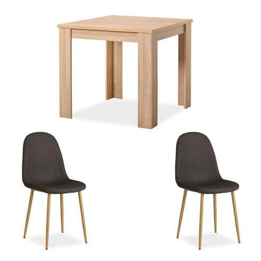 Essgruppe mit 2 Stühlen Esstisch 80x80 cm Esszimmertisch Holz Natur Massiv Polsterstühle Anthrazit - Palo24