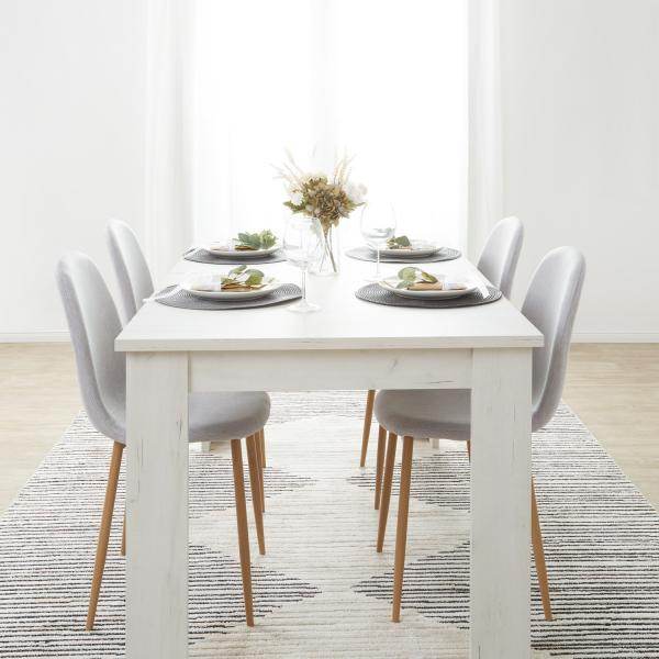 Essgruppe mit 4 Stühlen Esstisch Esszimmertisch Weiss Vintage Holztisch Massiv Polsterstühle Grau - Palo24