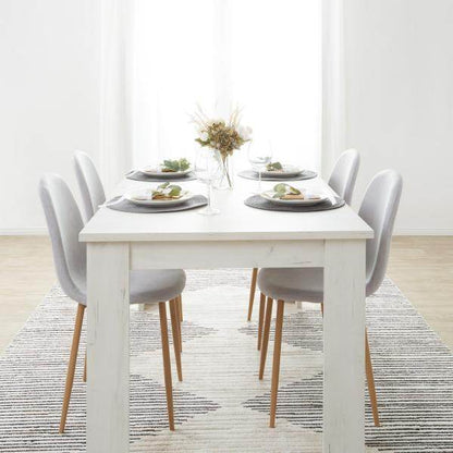 Essgruppe mit 4 Stühlen Esstisch Esszimmertisch Weiss Vintage Holztisch Massiv Polsterstühle Grau - Palo24