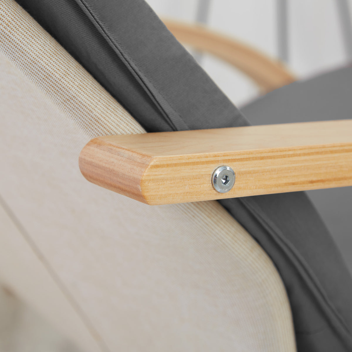 Relaxsessel Grau | ohne Fußstütze | Holz Natur | Schwingsessel Schaukelstuhl