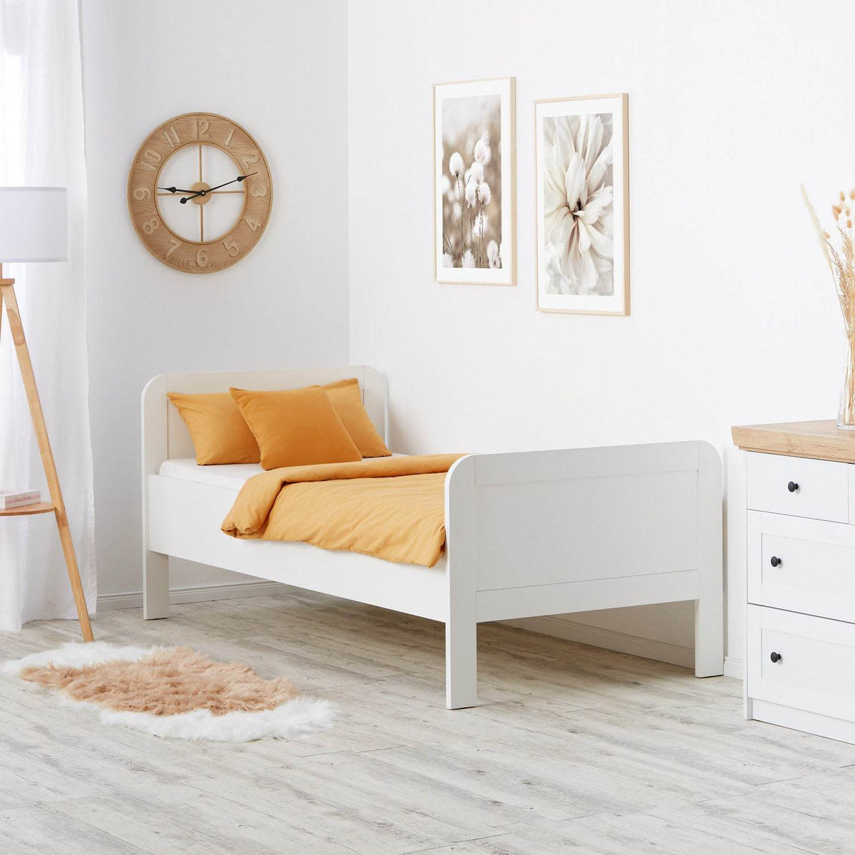 Komfortbett 90x200 mit Lattenrost Seniorenbett Höhenverstellbar Holzbett Weiss - Palo24