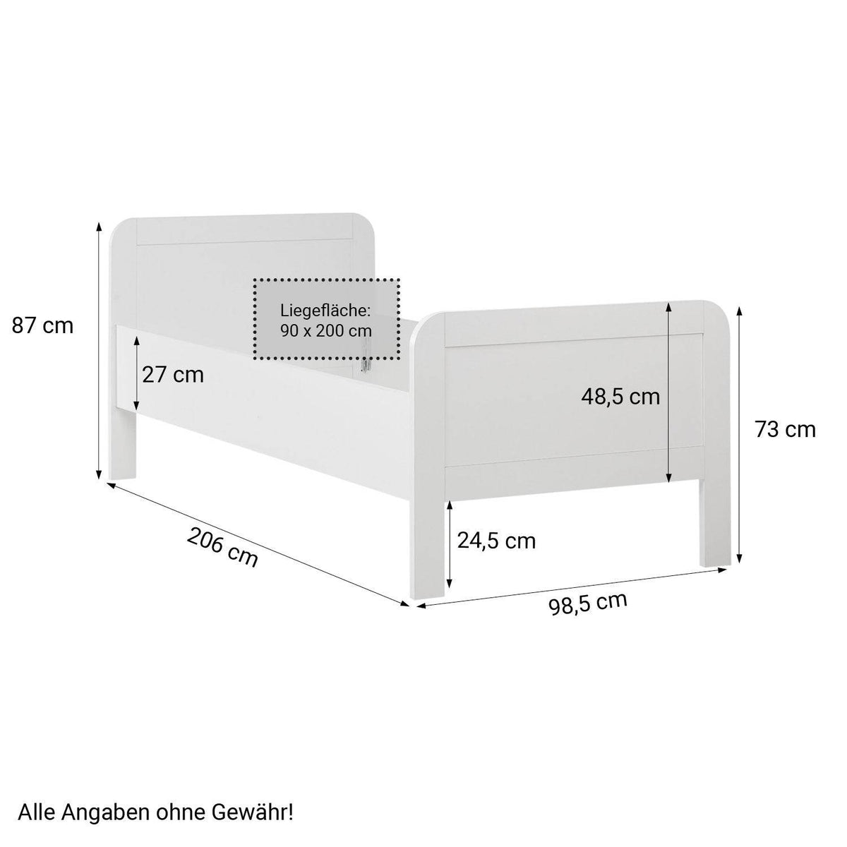 Holzbett 90x200 cm Höhenverstellbar Weiss Eiche - Palo24