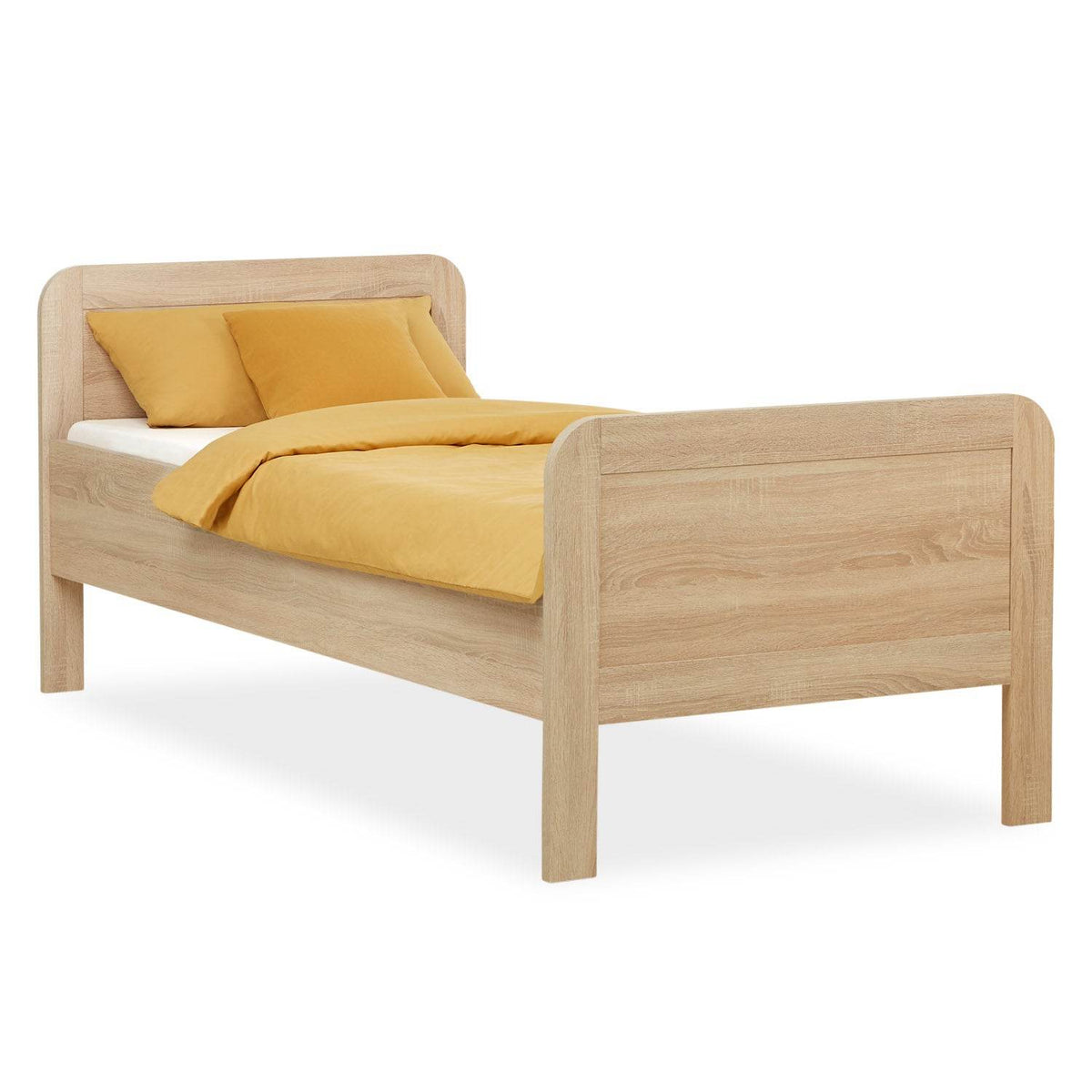 Komfortbett 90x200 mit Lattenrost Seniorenbett Höhenverstellbar Holzbett Eiche - Palo24