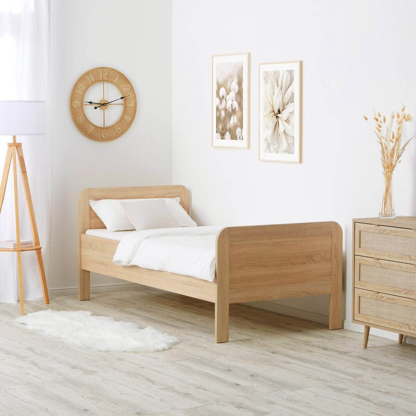 Holzbett 90x200 cm Höhenverstellbar Natur Eiche - Palo24