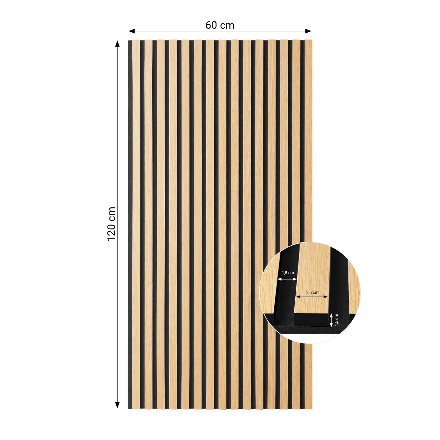 Akustikpaneele Wandpaneele 60 x 120 cm Natur Eiche Holz 3D Leisten - Palo24