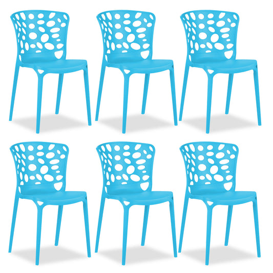 Gartenstuhl 6er Set Modern Blau Kunststoff Stapelstühle