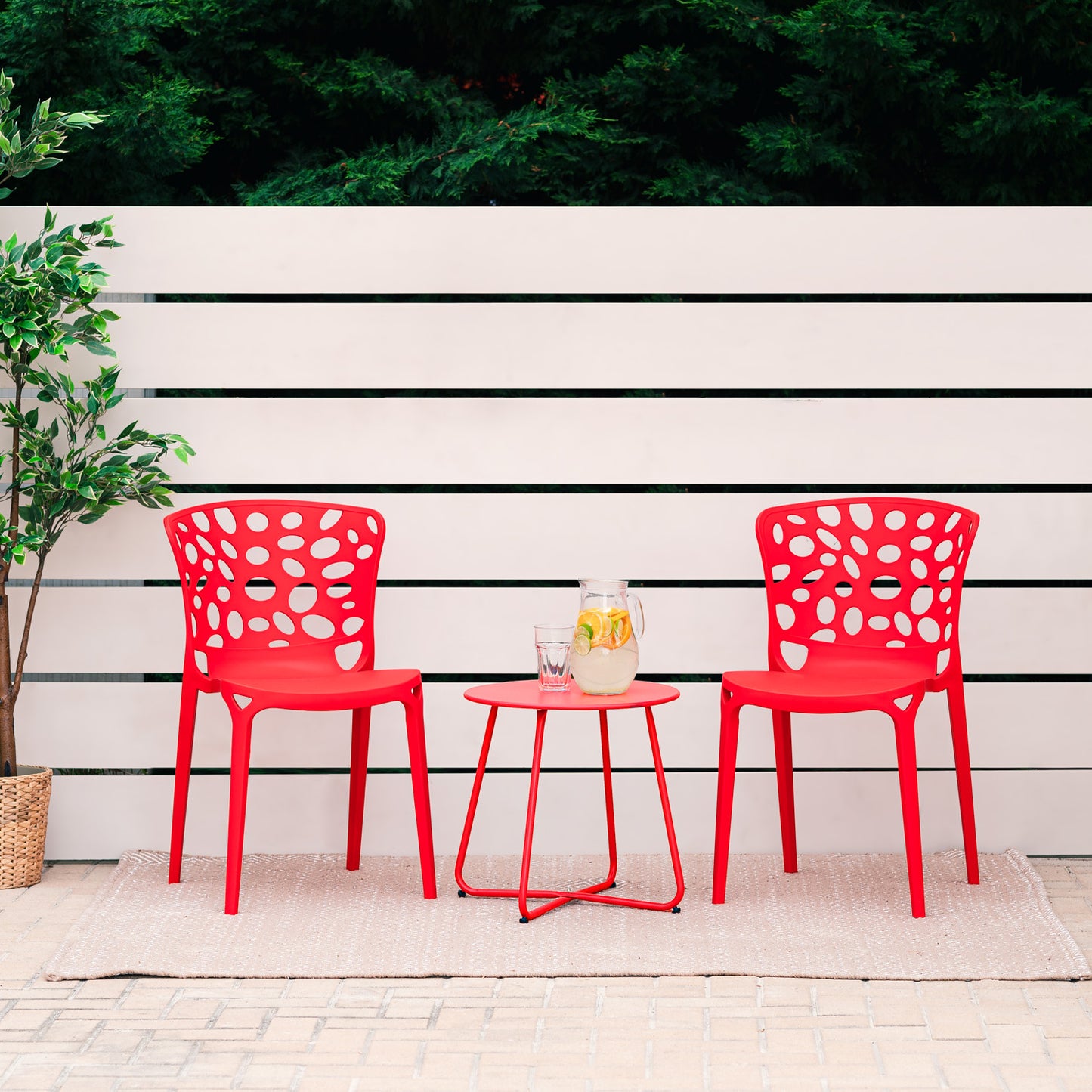 Gartenstuhl 6er Set Modern Rot Kunststoff Stapelstühle