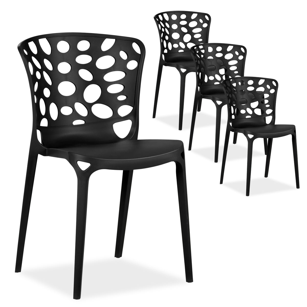 Gartenstuhl 4er Set Modern Schwarz Kunststoff Stapelstühle