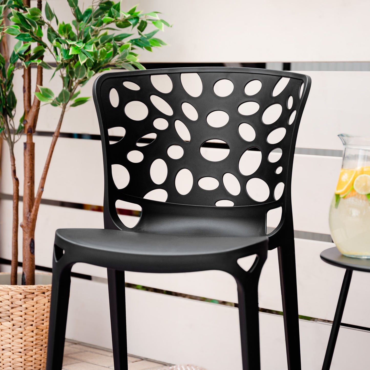 Gartenstuhl 4er Set Modern Schwarz Kunststoff Stapelstühle