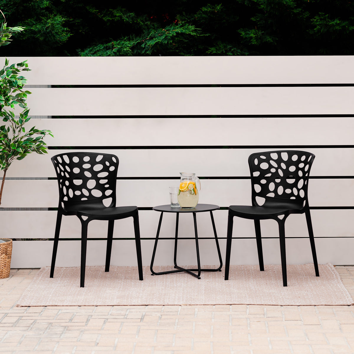 Gartenstuhl 4er Set Modern Schwarz Kunststoff Stapelstühle
