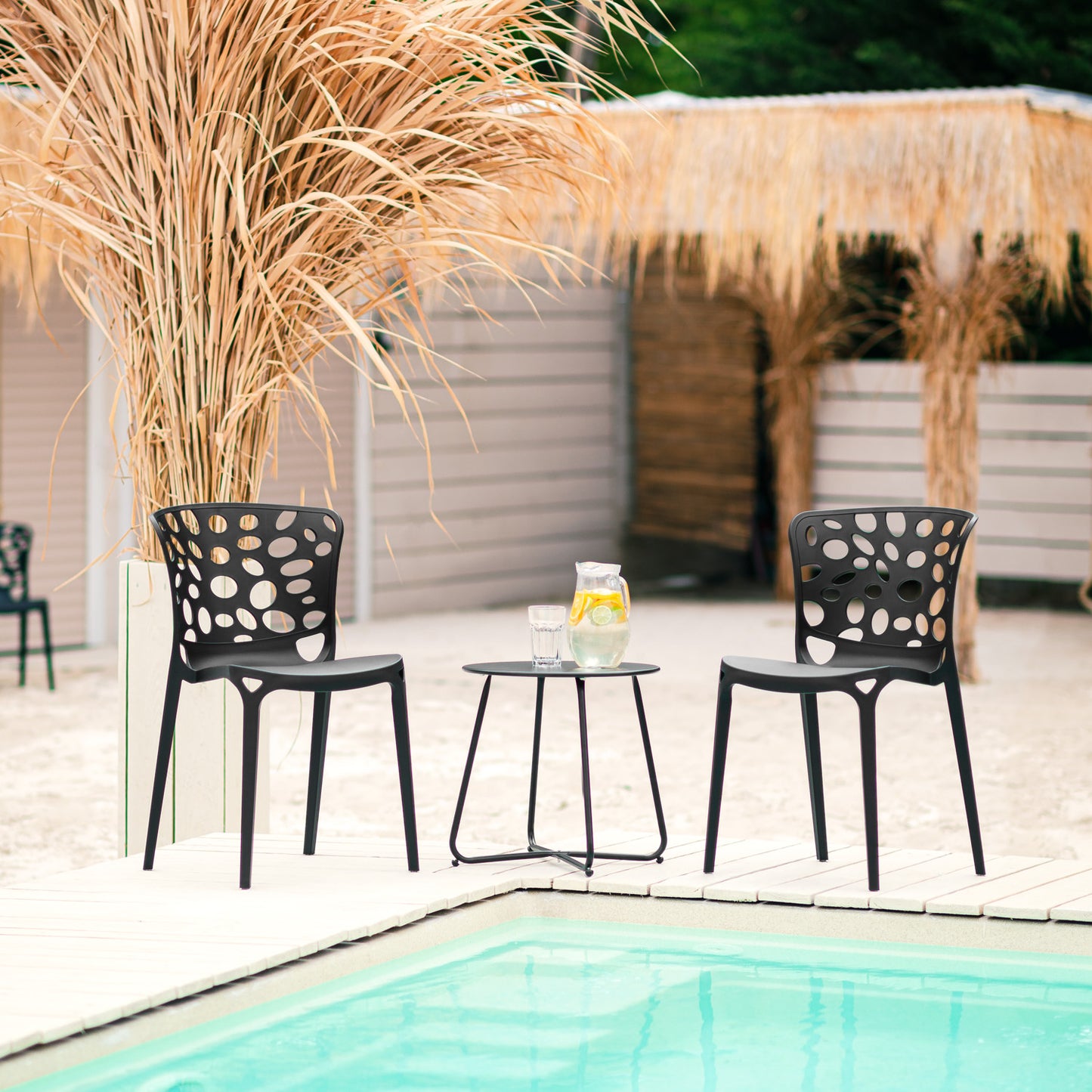 Gartenstuhl 4er Set Modern Schwarz Kunststoff Stapelstühle