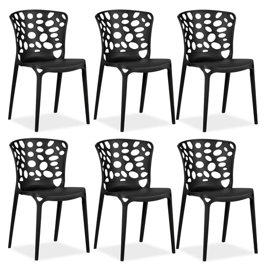 Gartenstuhl 6er Set Modern Schwarz Kunststoff Stapelstühle