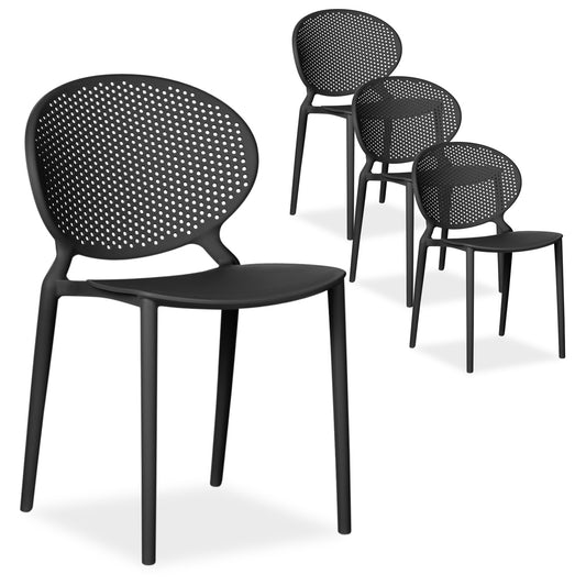 Gartenstuhl 4er Set Schwarz Kunststoff Stapelstühle Balkonstuhl