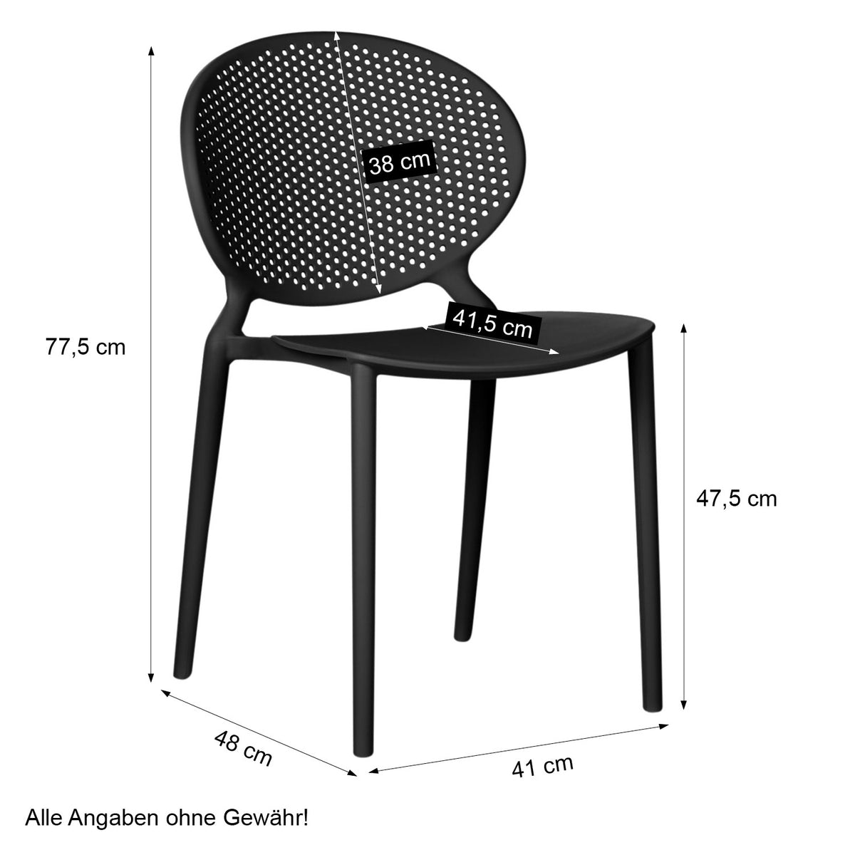Gartenstuhl 4er Set Schwarz Kunststoff Stapelstühle Balkonstuhl
