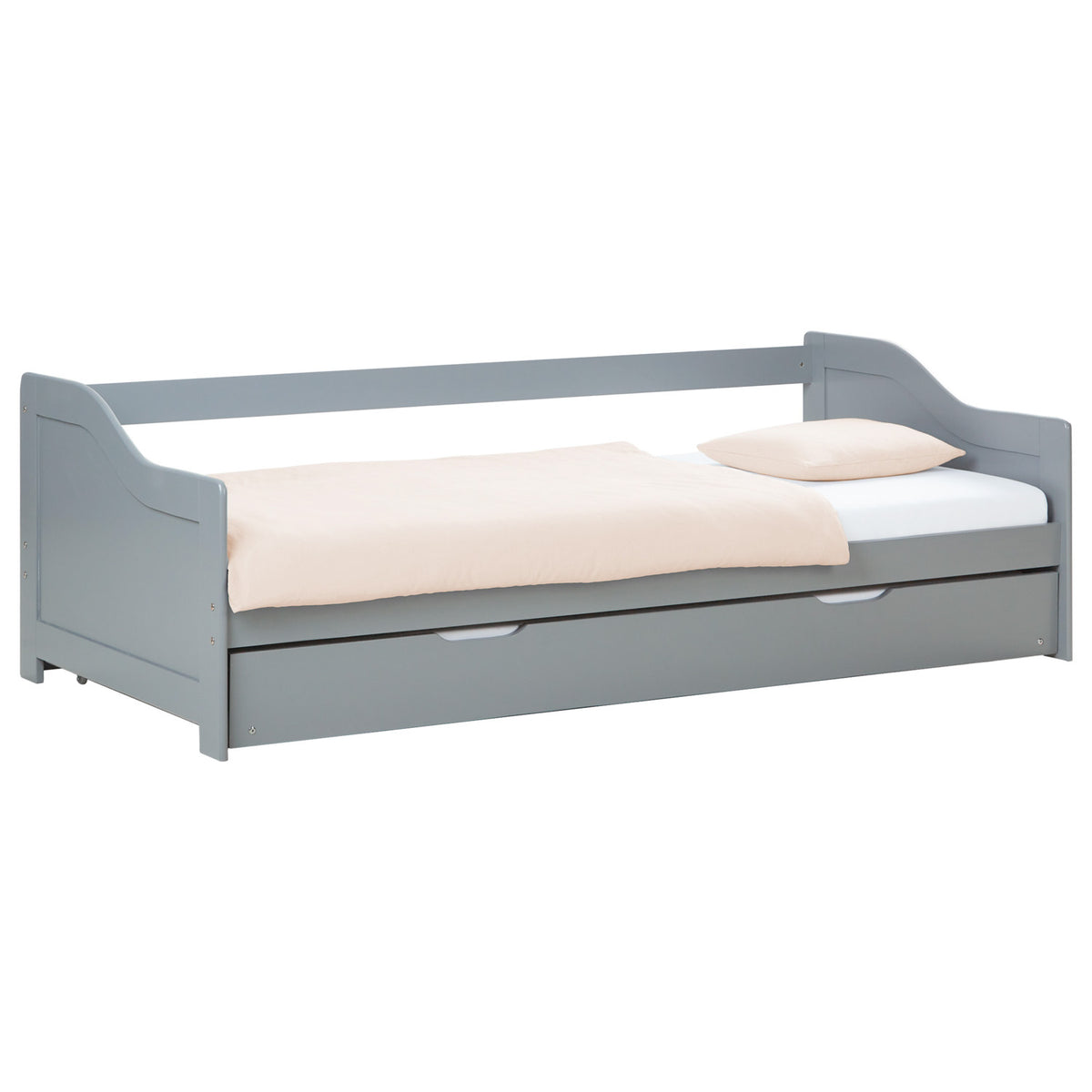 Holzbett 90x200 cm Grau | ausziehbar zum Doppelbett | Koje |mit Lattenrost | Duo-Bett kombinierbar Verwandlungsbett Multifunktionsbett
