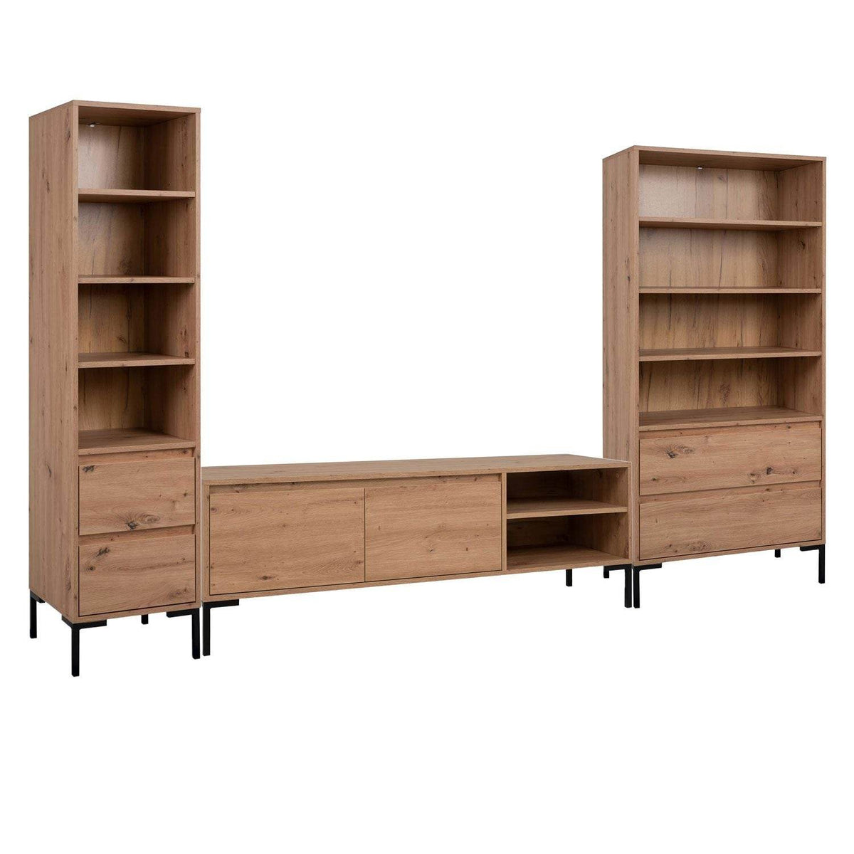 Wohnwand Schrankwand Anbauwand 3 tlg. Modern Eiche Holz Industrial Style - Palo24