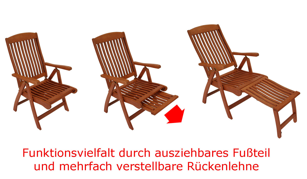 Chaise pliante MARACAIBO avec dossier haut et repose-pieds, eucalyptus, certifié FSC®