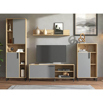 Wohnwand Schrankwand Holz Eiche Grau Anbauwand 4 tlg. Modern Entertainment Center - Palo24