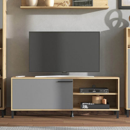 Wohnwand Schrankwand Holz Eiche Grau Anbauwand 4 tlg. Modern Entertainment Center - Palo24