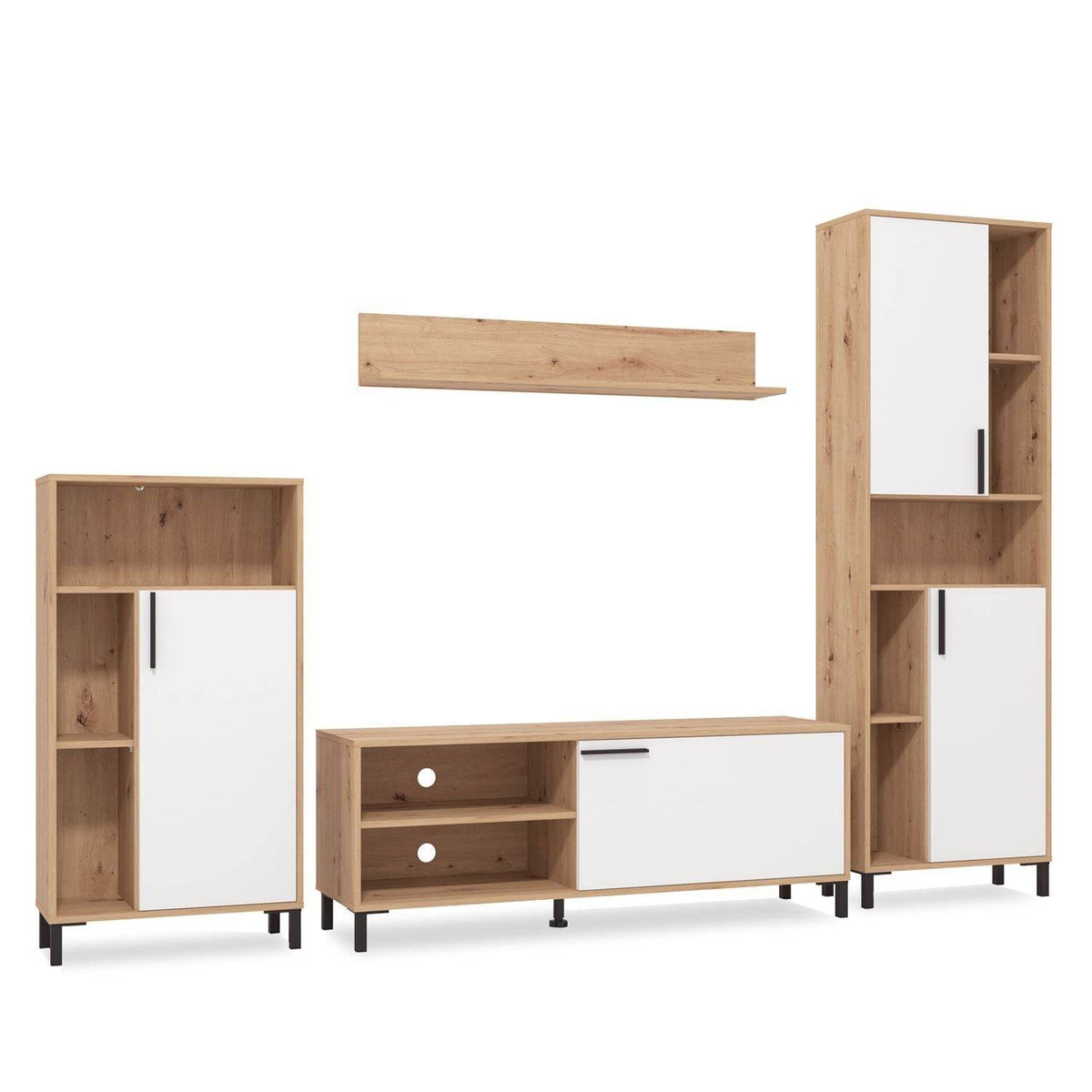 Wohnwand Holz Eiche Weiss Anbauwand 4 tlg. Modern Entertainment Center - Palo24