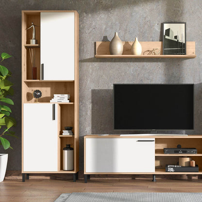 Wohnwand Holz Eiche Weiss Anbauwand 4 tlg. Modern Entertainment Center - Palo24