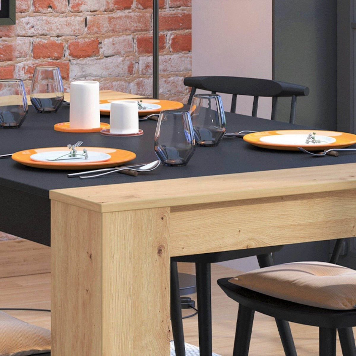 Esszimmertisch 154x90 cm Holz Massiv Eiche Schwarz - Palo24