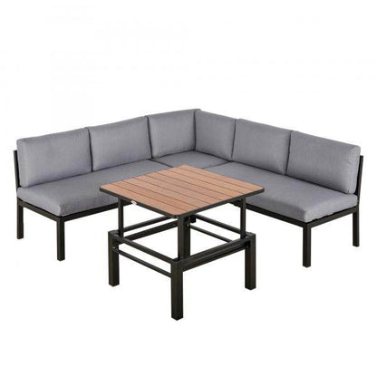 4-tlg. Gartengarnitur Set Sitzgruppe Couchtisch Sofa mit Kissen Aluminium Grau - Palo24