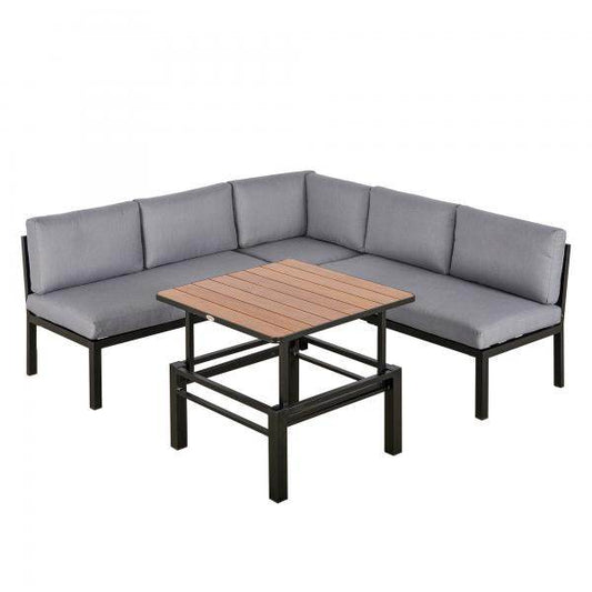 4-tlg. Gartengarnitur Set Sitzgruppe Couchtisch Sofa mit Kissen Aluminium Grau - Palo24