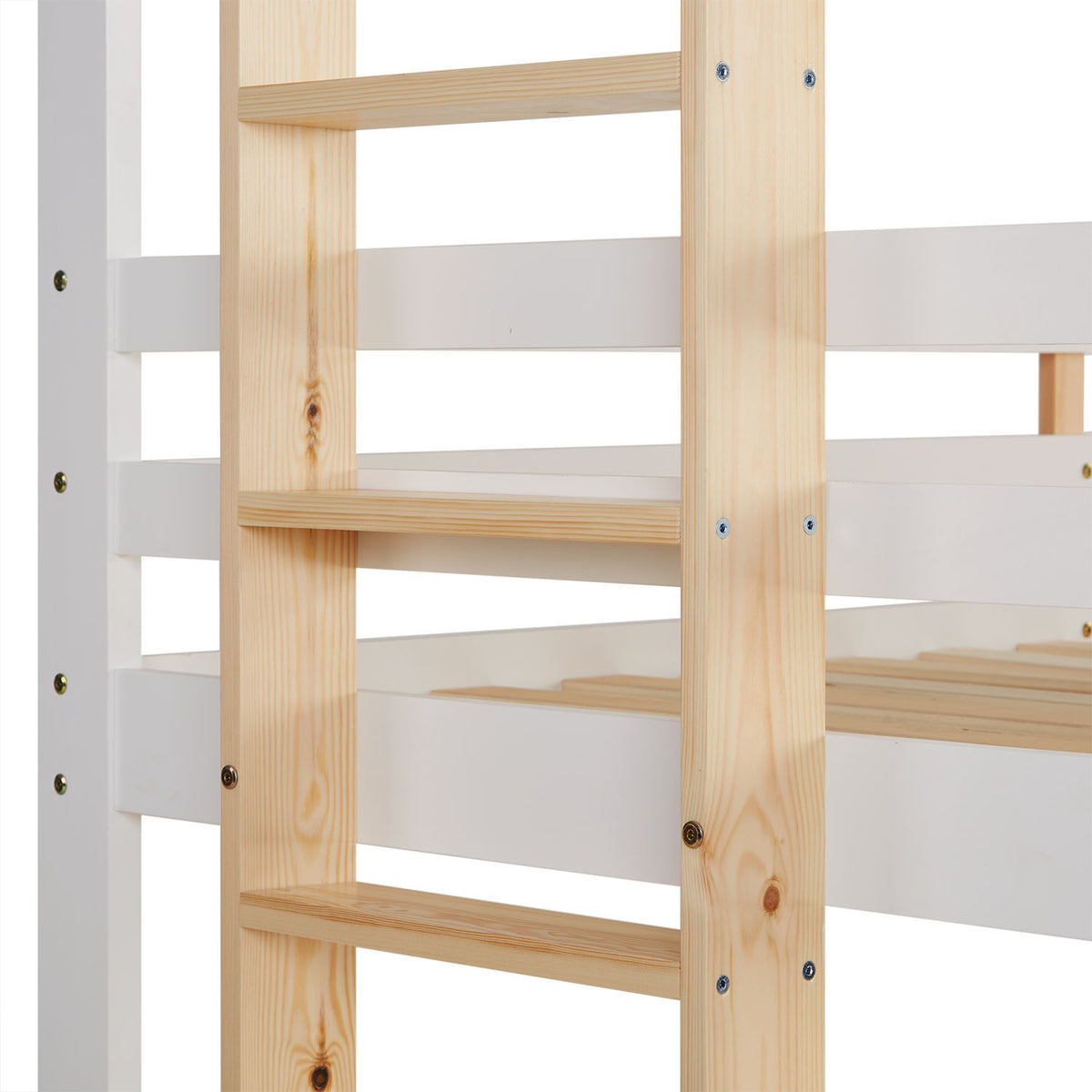 Etagenbett 3 Ebenen 90x200 cm Weiss | Leitern Natur | mit Bettkasten | mit Lattenrost