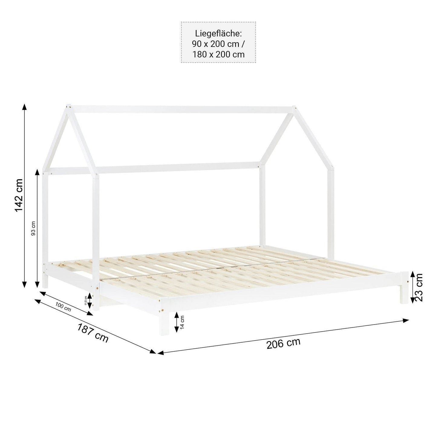 Kinderdoppelbett 90x200 Funktionsbett Lattenrost Ausziehbett Weiss - Palo24