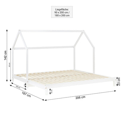 Kinderdoppelbett 90x200 Funktionsbett Lattenrost Ausziehbett Weiss - Palo24