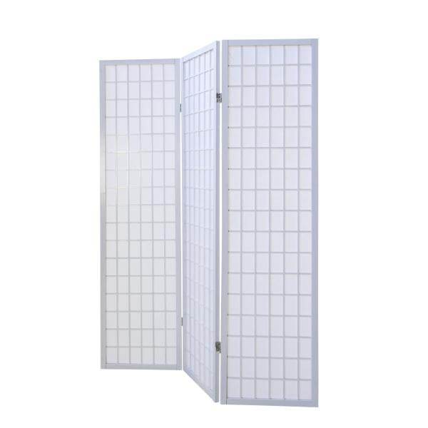 3 fach Holz Paravent Raumteiler Shoji weiss - Palo24