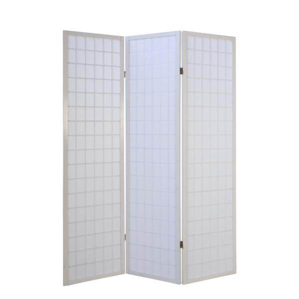 3 fach Holz Paravent Raumteiler Shoji weiss - Palo24