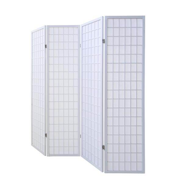 4 fach Holz Paravent Raumteiler Shoji weiss - Palo24